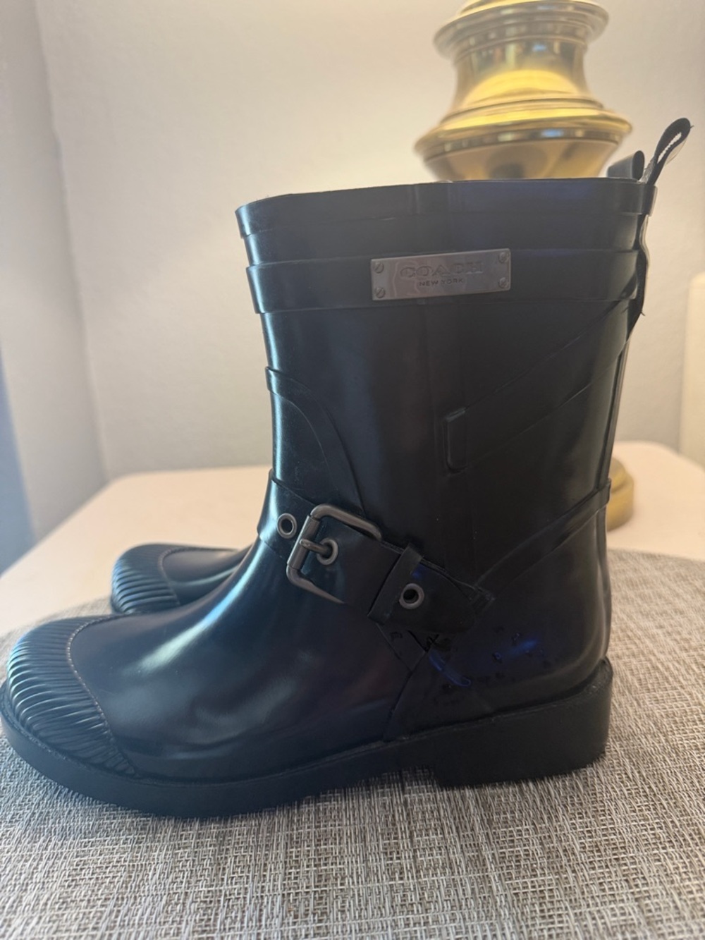 Coach Glossy Navy Short Rain Boots with Buckle - Picture 5 of 6